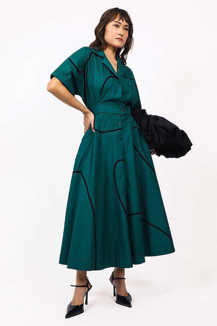 Green Cotton Stem Maxi Vacation Dress by LEH STUDIOS at Pernia's Pop Up Shop