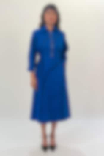 Blue Cotton Tape Midi Vacation Dress by LEH STUDIOS at Pernia's Pop Up Shop