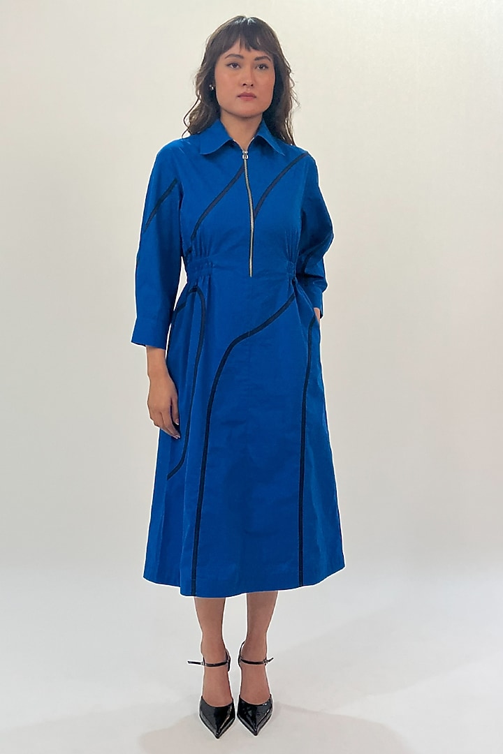 Blue Cotton Tape Midi Vacation Dress by LEH STUDIOS at Pernia's Pop Up Shop