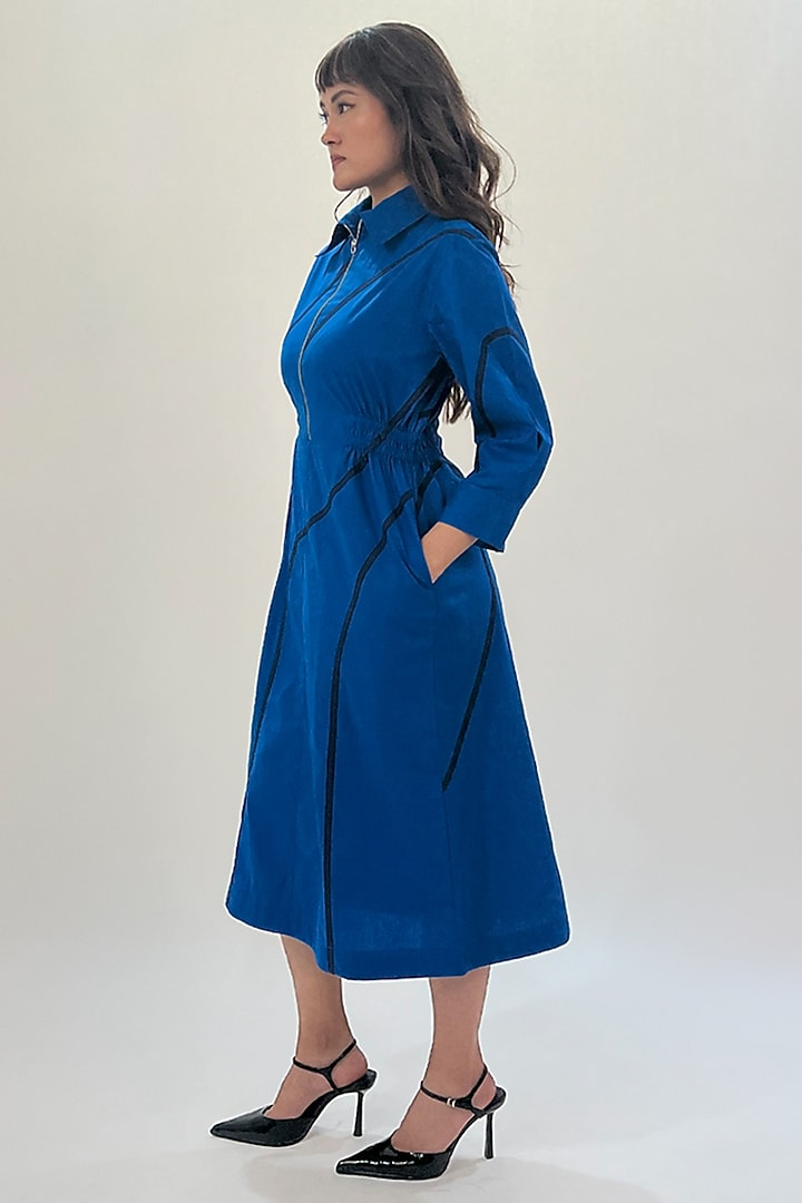 Blue Cotton Tape Midi Vacation Dress by LEH STUDIOS at Pernia's Pop Up Shop
