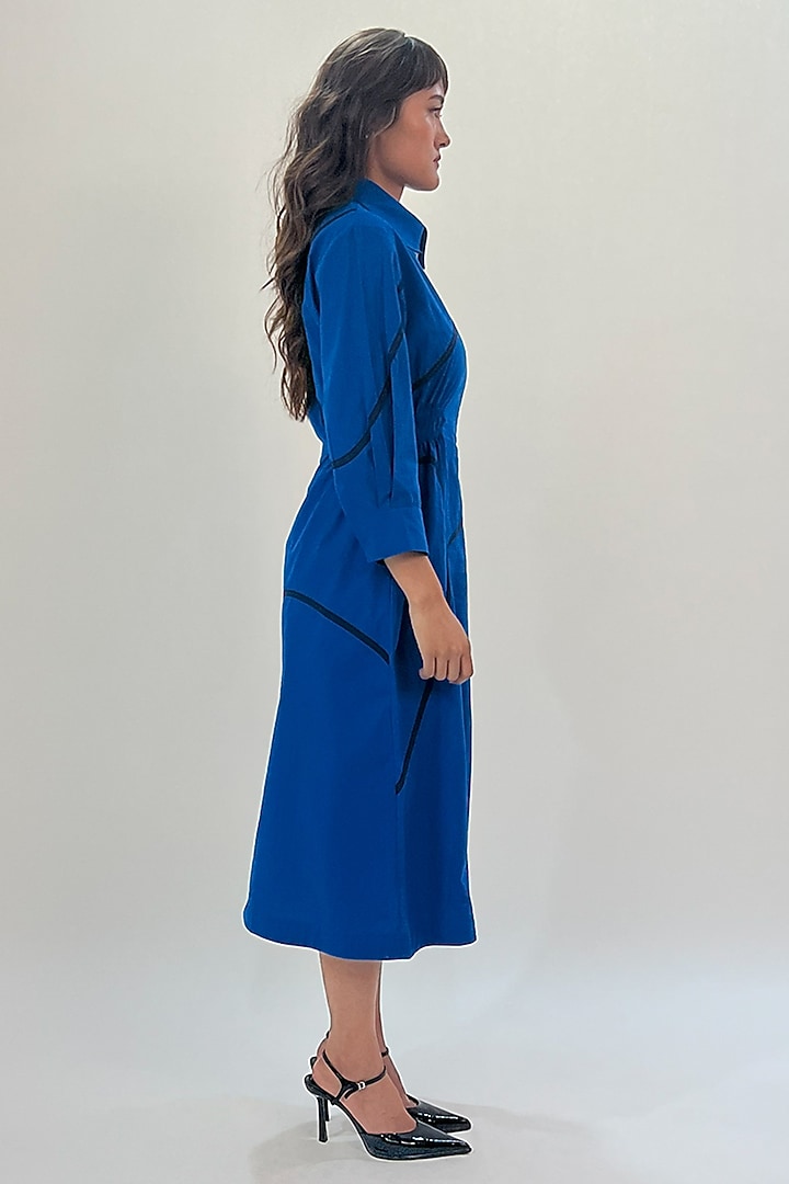 Blue Cotton Tape Midi Vacation Dress by LEH STUDIOS at Pernia's Pop Up Shop