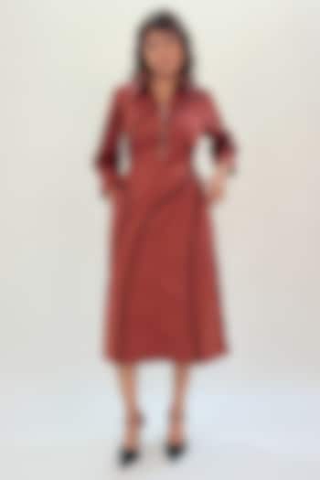 Brown & Black Cotton Tape Midi Vacation Dress by LEH STUDIOS at Pernia's Pop Up Shop