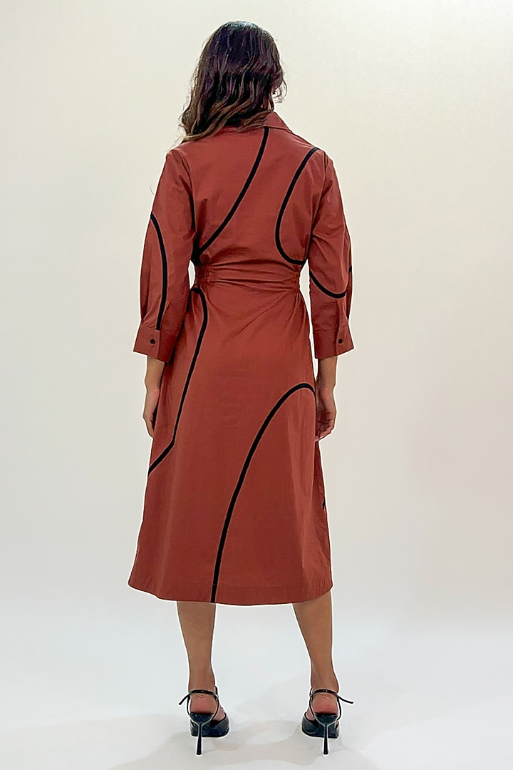 Brown & Black Cotton Tape Midi Vacation Dress by LEH STUDIOS at Pernia's Pop Up Shop