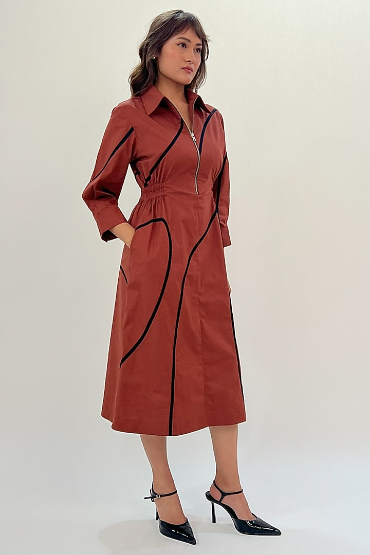 Brown & Black Cotton Tape Midi Vacation Dress by LEH STUDIOS at Pernia's Pop Up Shop