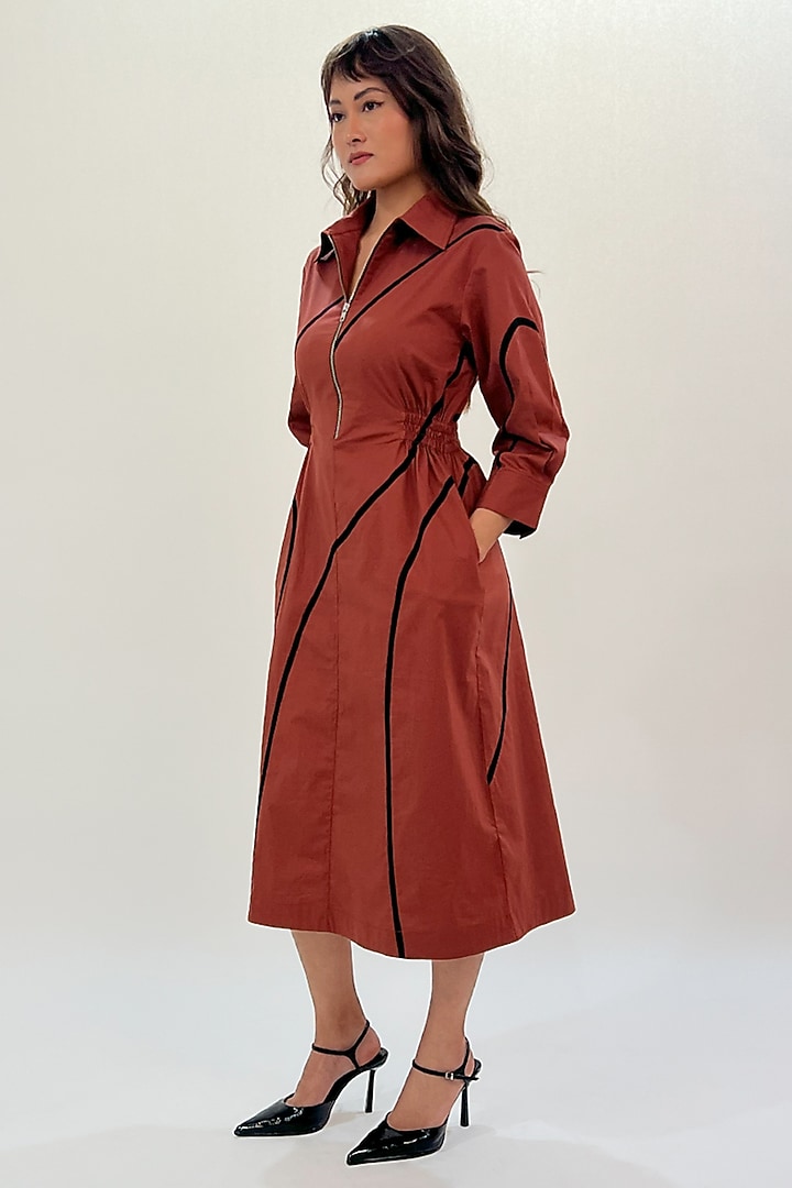 Brown & Black Cotton Tape Midi Vacation Dress by LEH STUDIOS at Pernia's Pop Up Shop