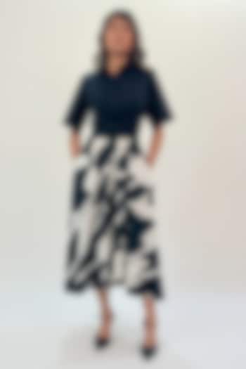 Black & White Cotton Printed Midi Vacation Dress by Leh  at Pernia's Pop Up Shop