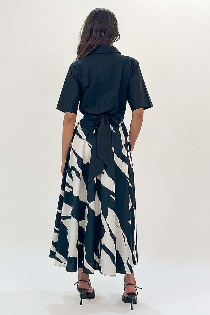 Black & White Cotton Printed Midi Vacation Dress by LEH STUDIOS at Pernia's Pop Up Shop