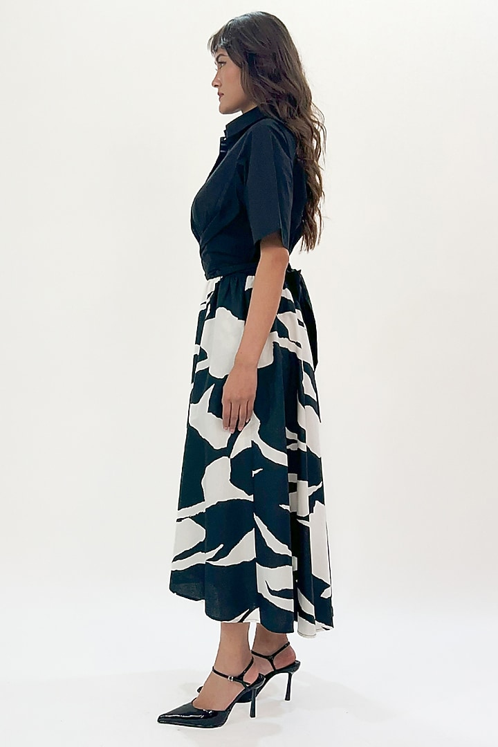 Black & White Cotton Printed Midi Vacation Dress by LEH STUDIOS at Pernia's Pop Up Shop
