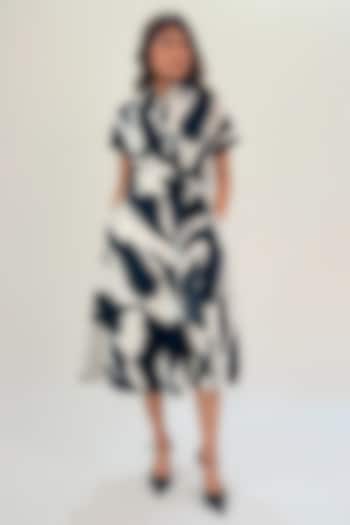 Black & White Cotton Printed Midi Vacation Dress by Leh  at Pernia's Pop Up Shop