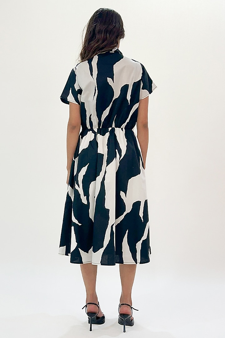 Black & White Cotton Printed Midi Vacation Dress by LEH STUDIOS at Pernia's Pop Up Shop