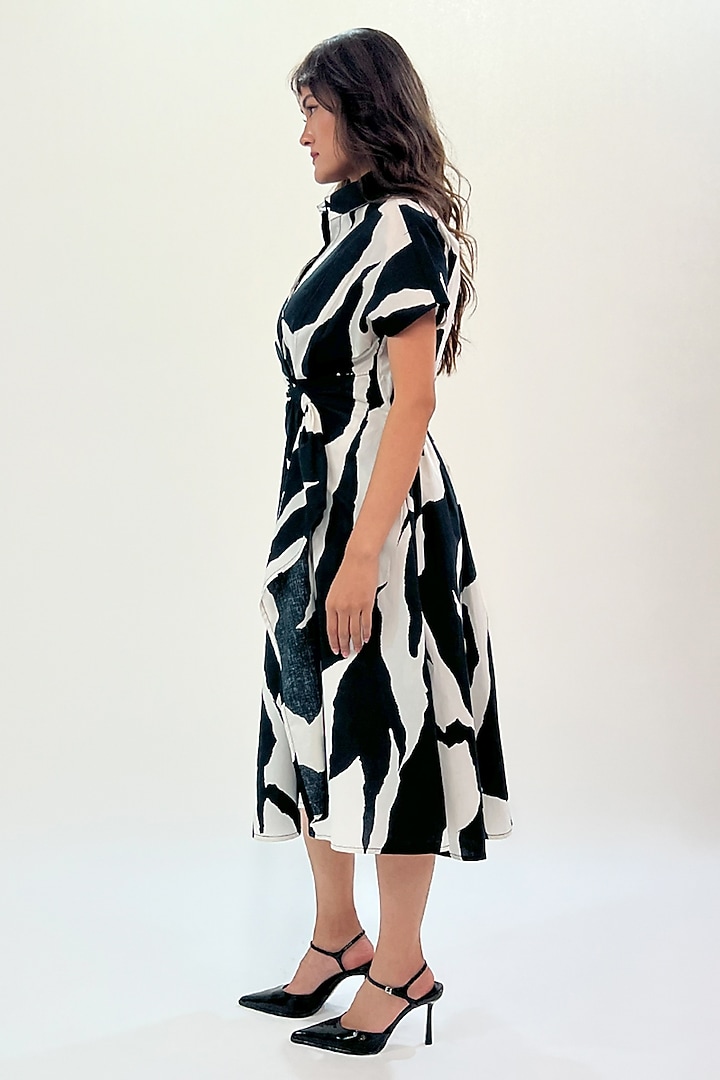 Black & White Cotton Printed Midi Vacation Dress by LEH STUDIOS at Pernia's Pop Up Shop