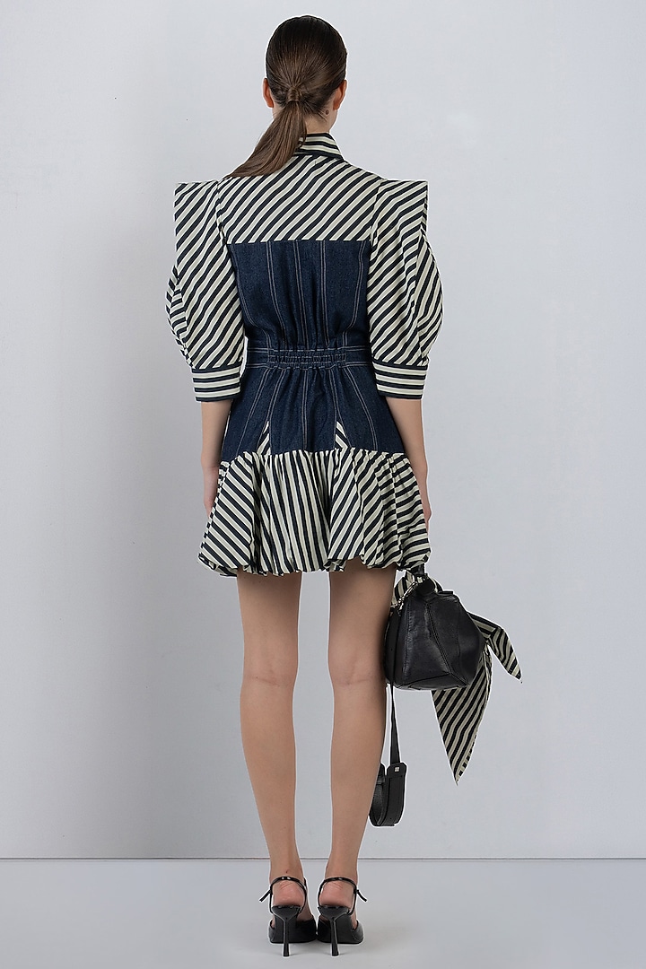 Denim Blue Cotton Striped Mini Vacation Dress by LEH STUDIOS at Pernia's Pop Up Shop