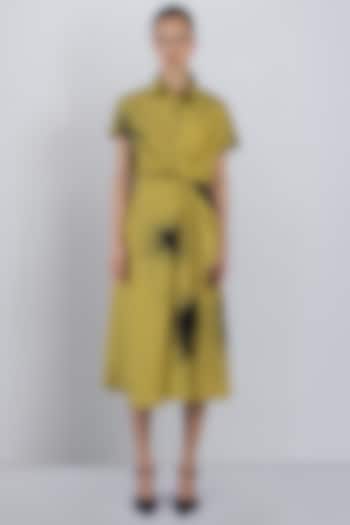 Lime Yellow Cotton Poplin Asymmetrical Midi Vacation Dress by LEH STUDIOS at Pernia's Pop Up Shop