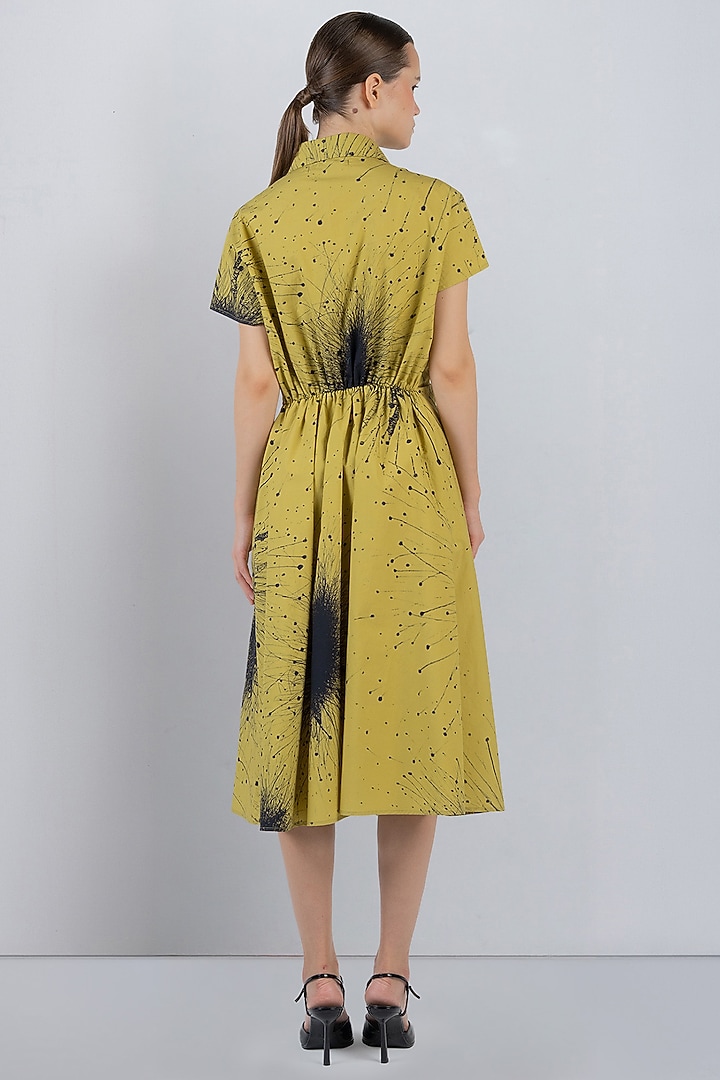 Lime Yellow Cotton Poplin Asymmetrical Midi Vacation Dress by LEH STUDIOS at Pernia's Pop Up Shop