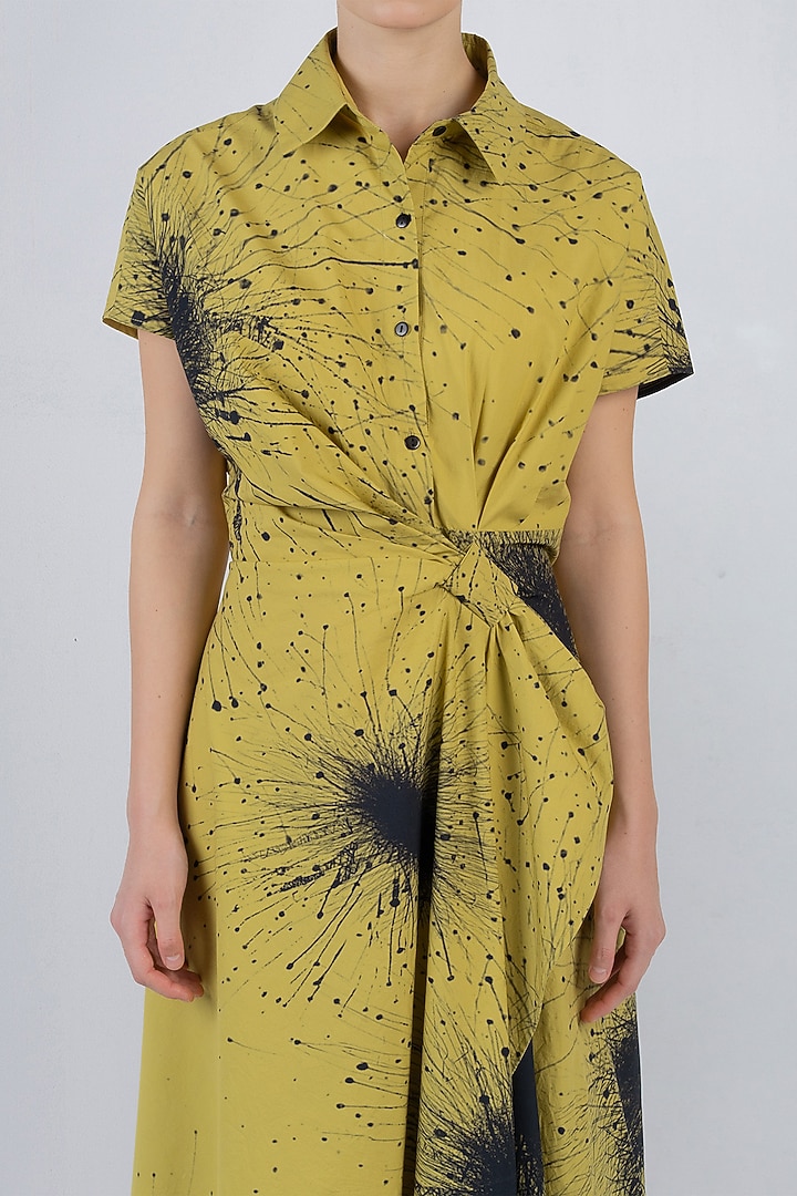 Lime Yellow Cotton Poplin Asymmetrical Midi Vacation Dress by LEH STUDIOS at Pernia's Pop Up Shop