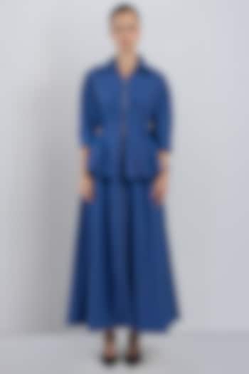 Blue Cotton Striped Midi Vacation Dress by LEH STUDIOS at Pernia's Pop Up Shop