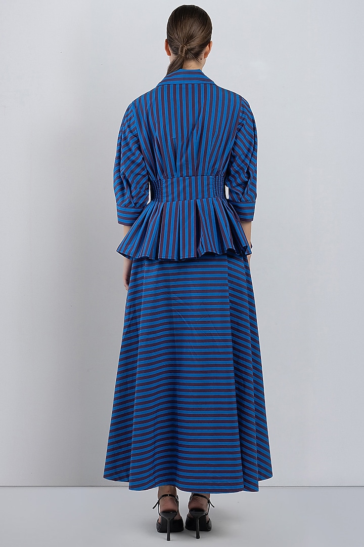 Blue Cotton Striped Midi Vacation Dress by LEH STUDIOS at Pernia's Pop Up Shop