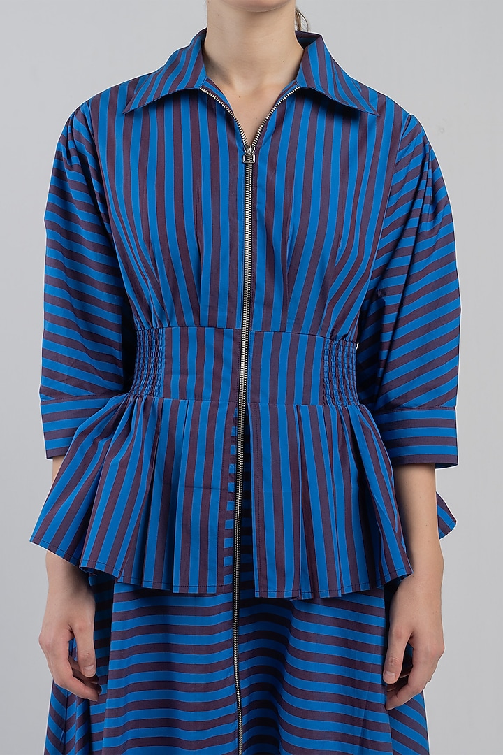 Blue Cotton Striped Midi Vacation Dress by LEH STUDIOS at Pernia's Pop Up Shop