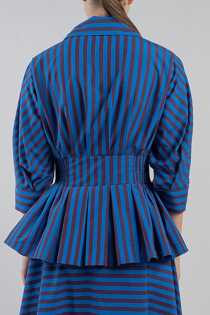Blue Cotton Striped Midi Vacation Dress by LEH STUDIOS at Pernia's Pop Up Shop
