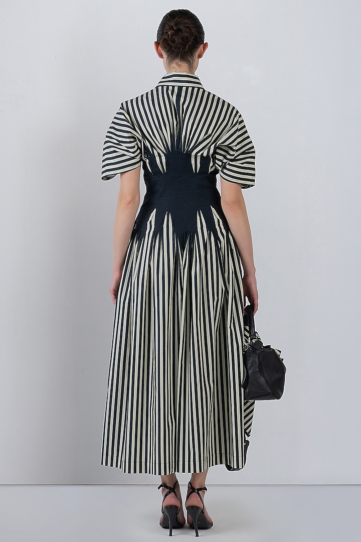 Black & White Cotton Striped Midi Vacation Dress by LEH STUDIOS at Pernia's Pop Up Shop