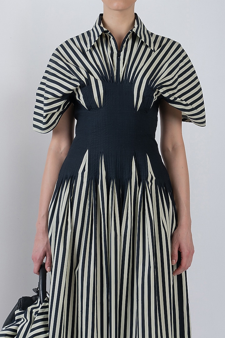 Black & White Cotton Striped Midi Vacation Dress by LEH STUDIOS at Pernia's Pop Up Shop