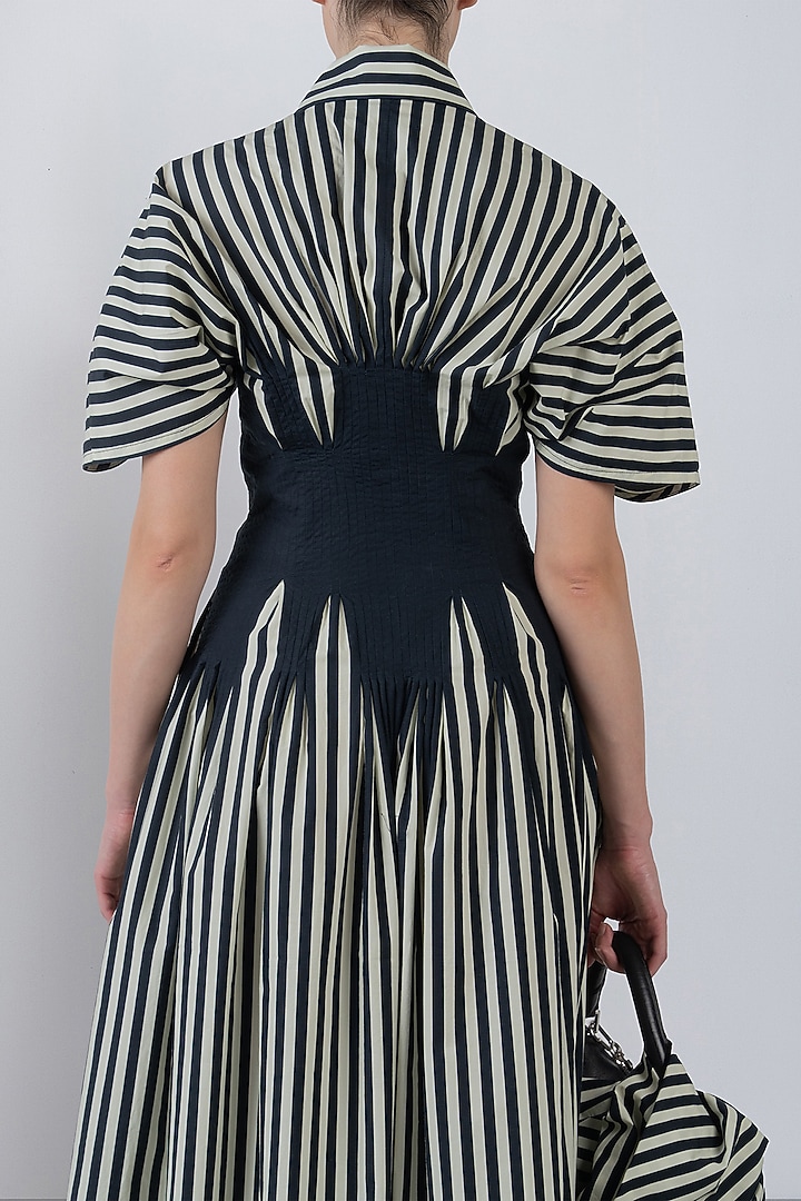 Black & White Cotton Striped Midi Vacation Dress by LEH STUDIOS at Pernia's Pop Up Shop