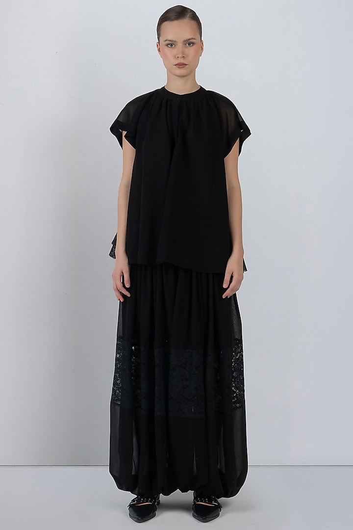 Black Viscose & Polyester Top by LEH STUDIOS at Pernia's Pop Up Shop