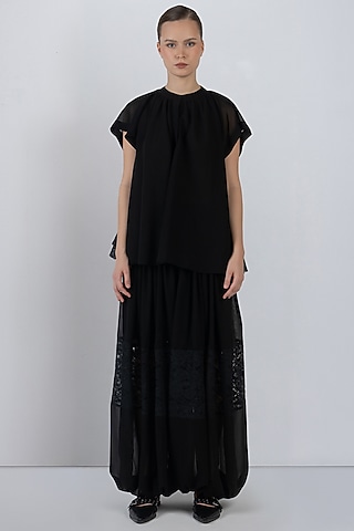Black Viscose & Polyester Top by LEH STUDIOS