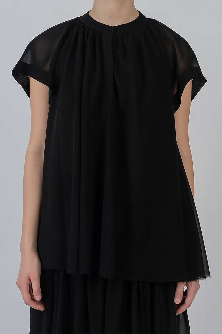 Black Viscose & Polyester Top by LEH STUDIOS at Pernia's Pop Up Shop
