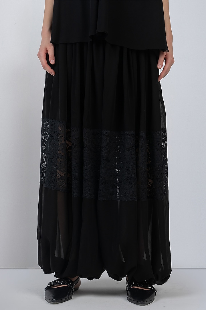 Black Viscose & Polyester Balloon Pants by LEH STUDIOS at Pernia's Pop Up Shop