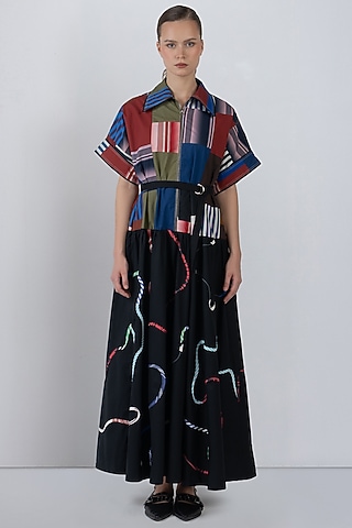 Multi-Colored Cotton Patchwork Maxi Dress by LEH STUDIOS