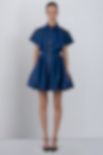 Lapis Blue Cotton Mini Vacation Dress by LEH STUDIOS at Pernia's Pop Up Shop