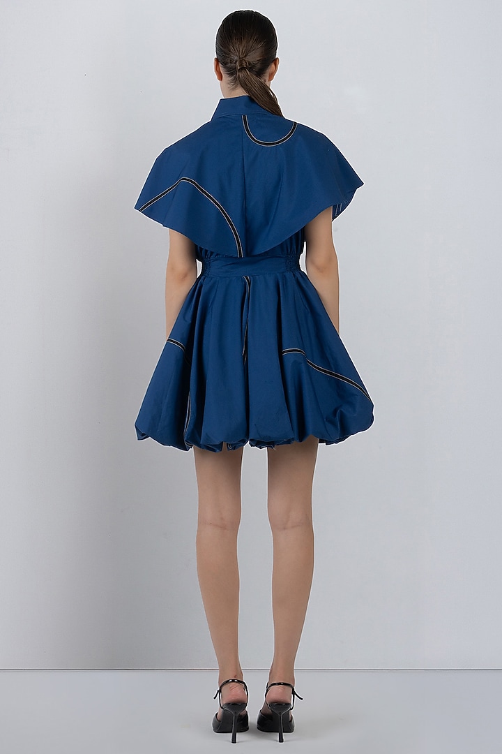 Lapis Blue Cotton Mini Vacation Dress by LEH STUDIOS at Pernia's Pop Up Shop