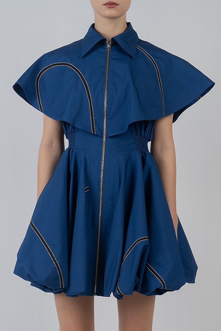 Lapis Blue Cotton Mini Vacation Dress by LEH STUDIOS at Pernia's Pop Up Shop