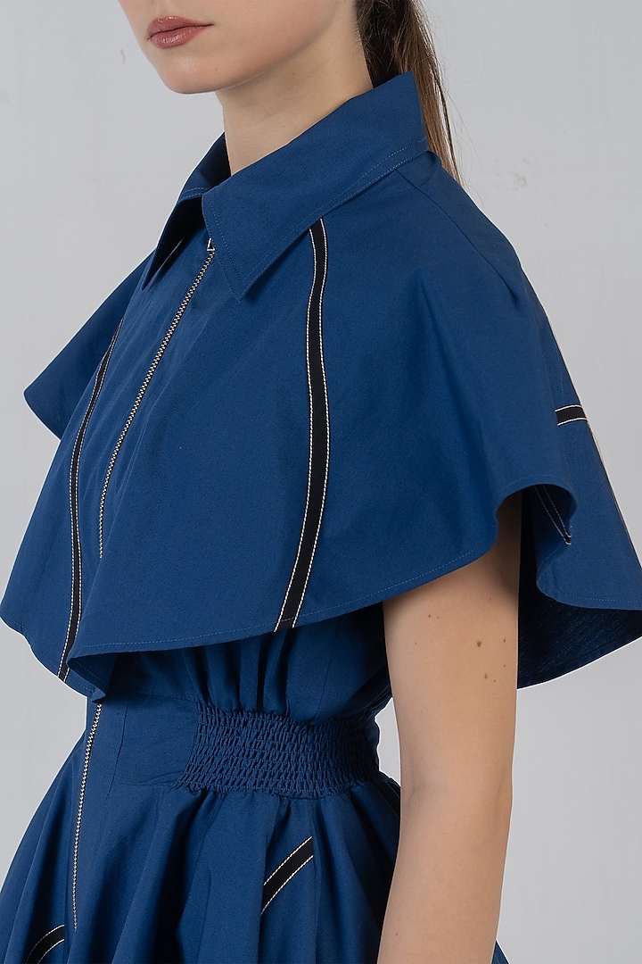 Lapis Blue Cotton Mini Vacation Dress by LEH STUDIOS at Pernia's Pop Up Shop