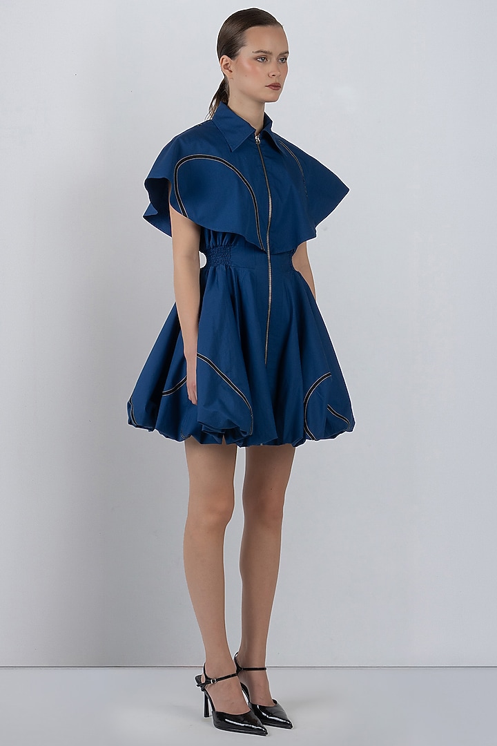 Lapis Blue Cotton Mini Vacation Dress by LEH STUDIOS at Pernia's Pop Up Shop