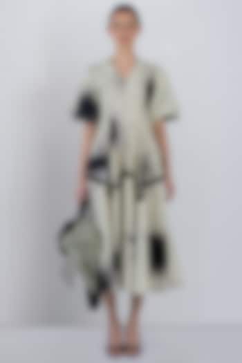 Ivory & Black Cotton Printed Maxi Vacation Dress by LEH STUDIOS at Pernia's Pop Up Shop