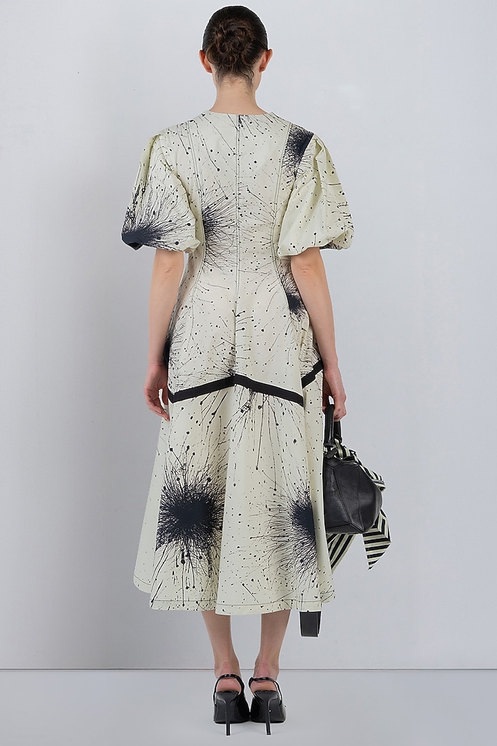 Ivory & Black Cotton Printed Maxi Vacation Dress by LEH STUDIOS at Pernia's Pop Up Shop