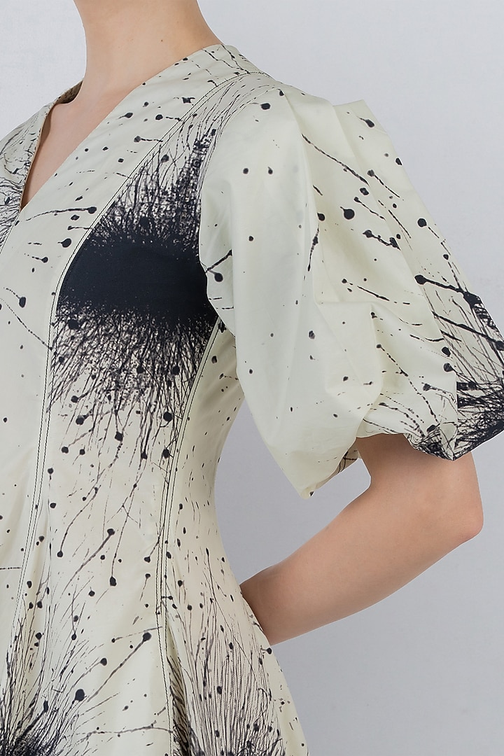 Ivory & Black Cotton Printed Maxi Vacation Dress by LEH STUDIOS at Pernia's Pop Up Shop