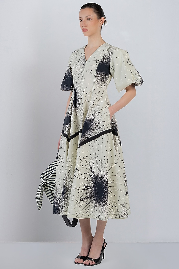 Ivory & Black Cotton Printed Maxi Vacation Dress by LEH STUDIOS at Pernia's Pop Up Shop