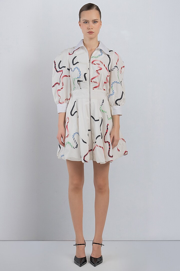 White Cotton Bubble Mini Vacation Dress by LEH STUDIOS at Pernia's Pop Up Shop