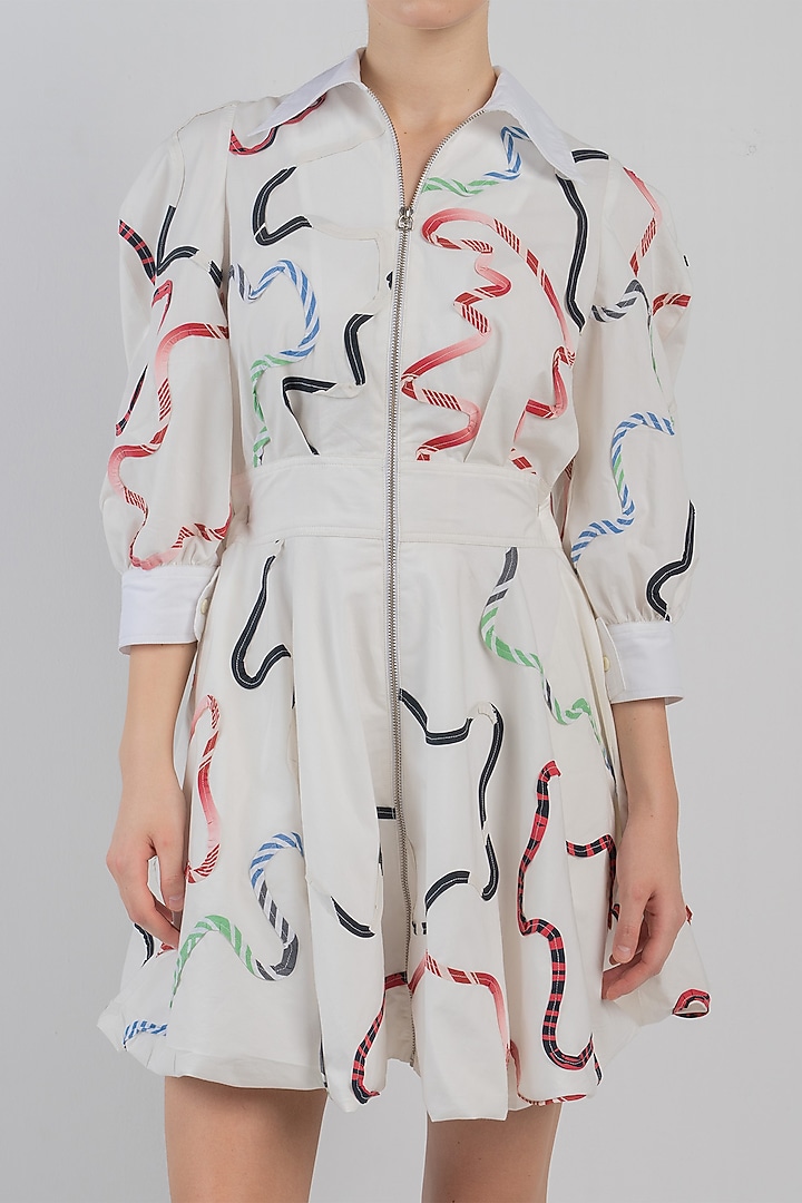 White Cotton Bubble Mini Vacation Dress by LEH STUDIOS at Pernia's Pop Up Shop