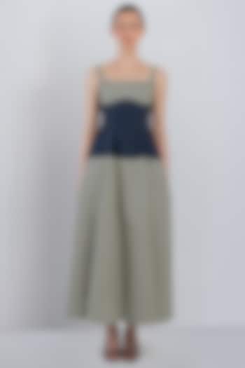 Denim Blue Cotton Corset Maxi Vacation Dress by LEH STUDIOS at Pernia's Pop Up Shop