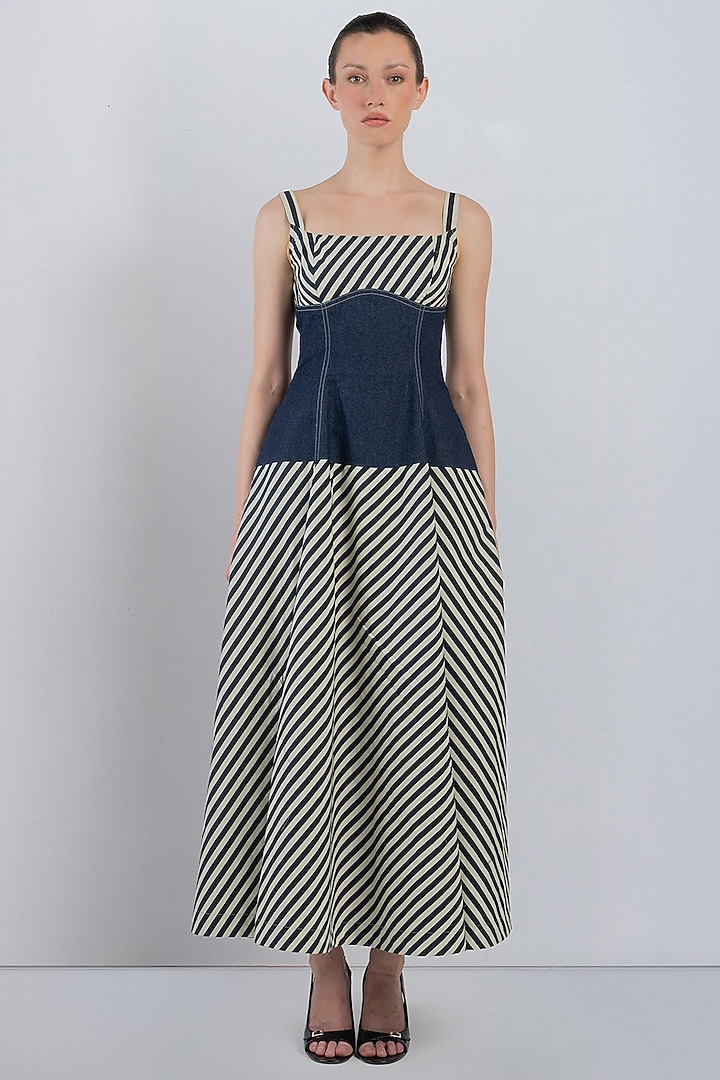 Denim Blue Cotton Corset Maxi Vacation Dress by LEH STUDIOS at Pernia's Pop Up Shop