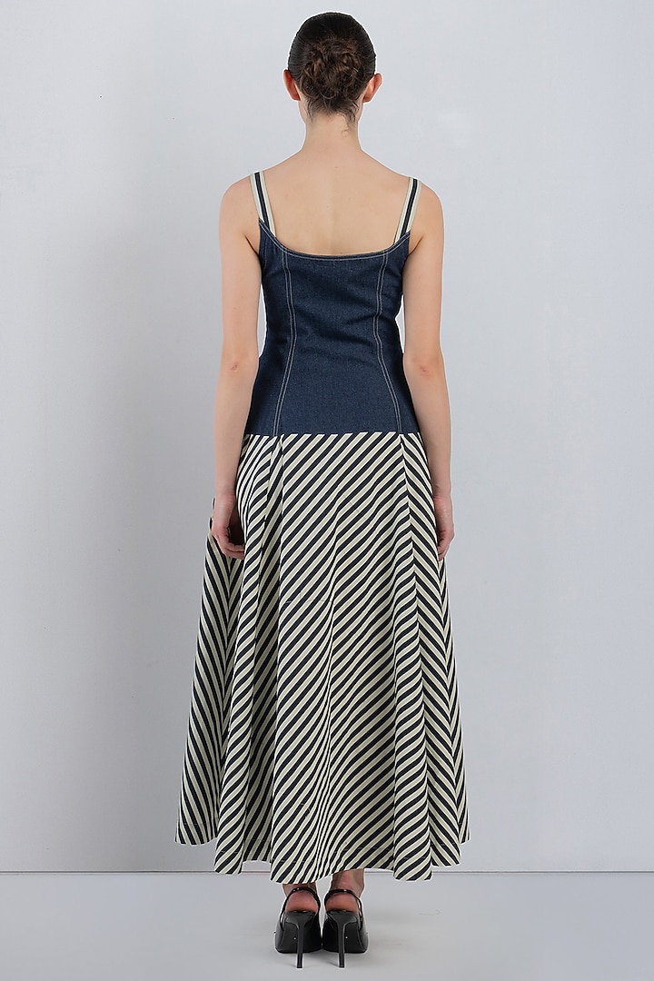 Denim Blue Cotton Corset Maxi Vacation Dress by LEH STUDIOS at Pernia's Pop Up Shop