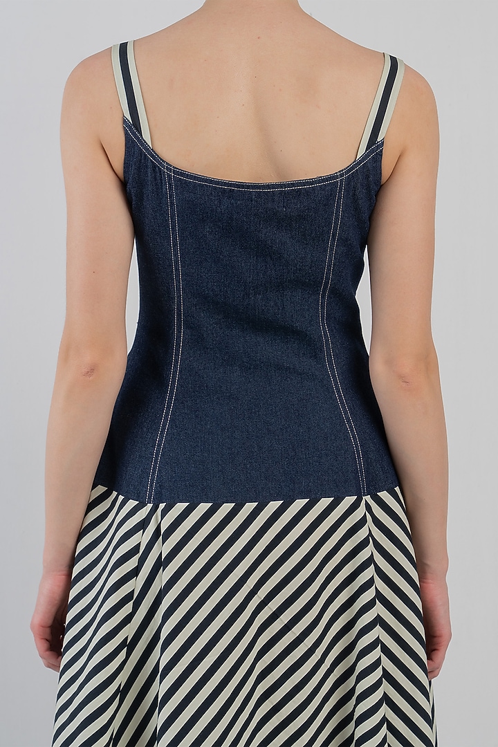 Denim Blue Cotton Corset Maxi Vacation Dress by LEH STUDIOS at Pernia's Pop Up Shop