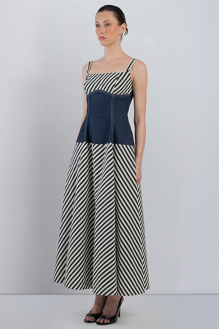 Denim Blue Cotton Corset Maxi Vacation Dress by LEH STUDIOS at Pernia's Pop Up Shop