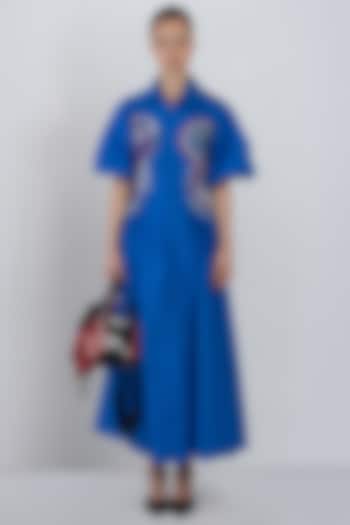 Cobalt Blue Cotton Midi Vacation Dress by LEH STUDIOS at Pernia's Pop Up Shop