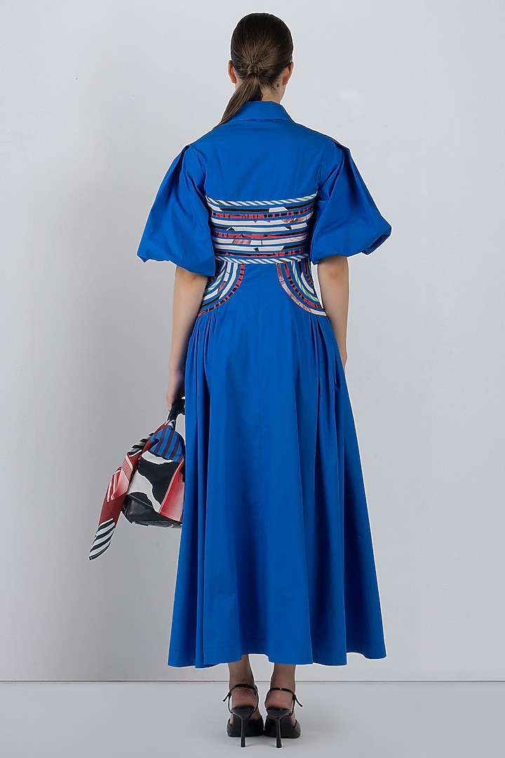 Cobalt Blue Cotton Midi Cocktail Dress by LEH STUDIOS at Pernia's Pop Up Shop