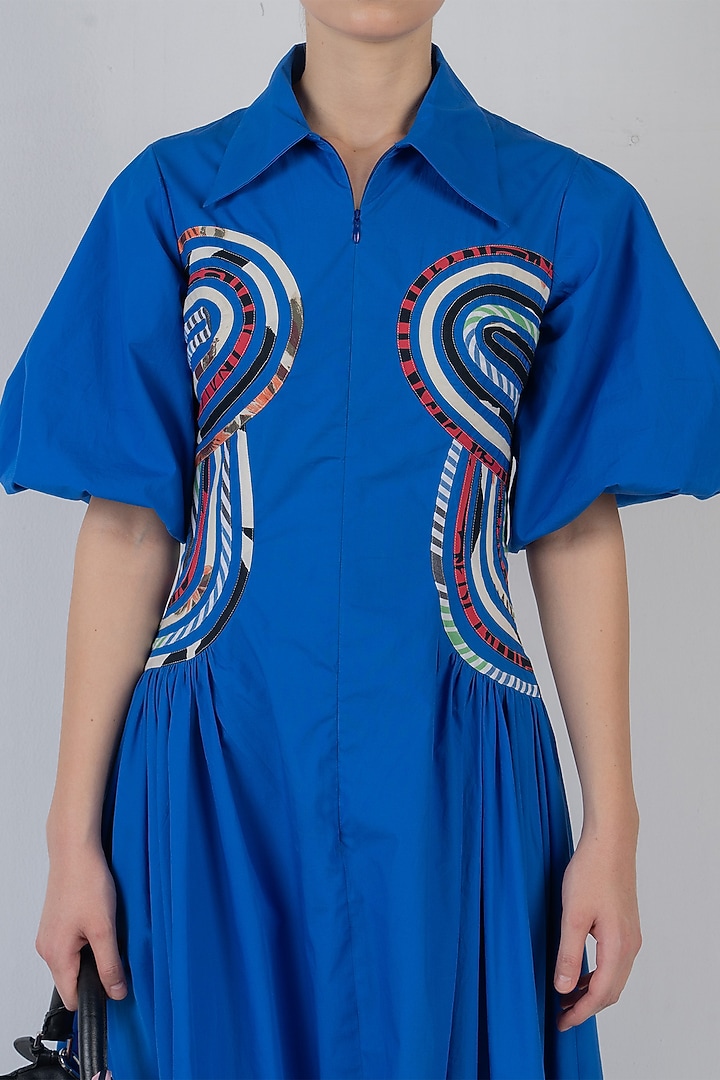 Cobalt Blue Cotton Midi Cocktail Dress by LEH STUDIOS at Pernia's Pop Up Shop
